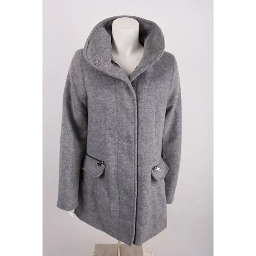 Bershka Womens Coat Jacket Large Gray Woolly Wool With Zips 6574/200 NWOT